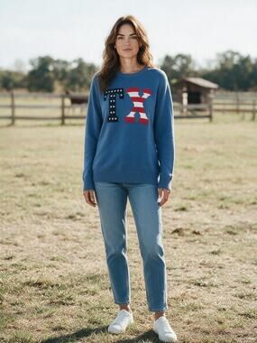 State of Mine Women's Texas Americana Blue Multi Sweater XL NWT TX-Flag Colors